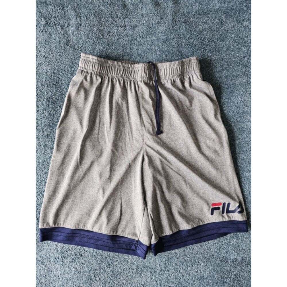 EUC Fila Boys Gray Athletic Shorts Size Large 14/16 Logo Drawstring Basketball